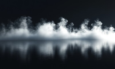  Ethereal Mist and Smoke on Dark Background: Abstract Cinematic Composition for Marketing Campaigns and 4K Wallpapers. Atmospheric Fantasy-Style Imagery with Water Reflections, Depth, and Wide-Angle P