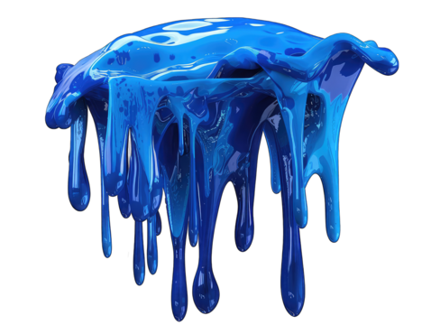a dripping sky blue paint splash frozen in an abstract futuristic 3d texture on a transparent background