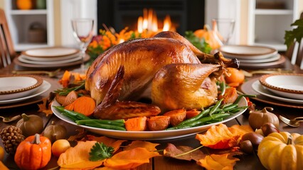 Naklejka premium Thanksgiving Dinner Feast Background, generative AI