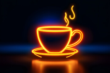 Neon glowing coffee cup illustration isolated on black background