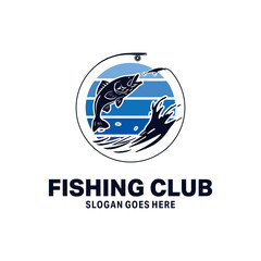 Fish fishing with hook and loose bait and string logo design