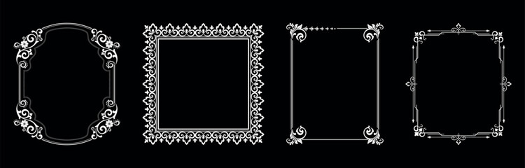 Set of decorative frames Elegant vector element for design in Eastern style, place for text. Floral black and white borders. Lace illustration for invitations and greeting cards.