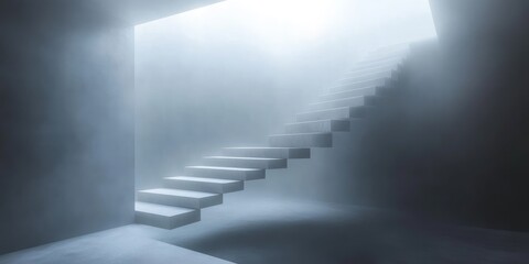 Concrete Stairway Leading Upwards into a Hazy Light