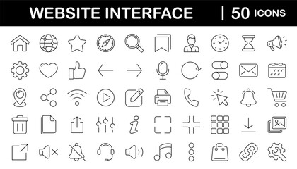 Website Interface set of web icons in line style. Basic UI/UX icons for web and mobile app. Containing user interface, web page, mobile app, web interface, development and more