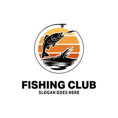 Fish fishing with hook and loose bait and string logo design