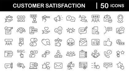Customer satisfaction set of web icons in line style. Feedback icons for web and mobile app. Containing rating, like, dislike, customer experience, review, client satisfaction, testimonial and more