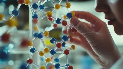 Scientists are experimenting and research with molecule model, DNA, Human Biology, Genetic research, Science with molecules and atoms in the laboratory, Medical science and biotechnology.