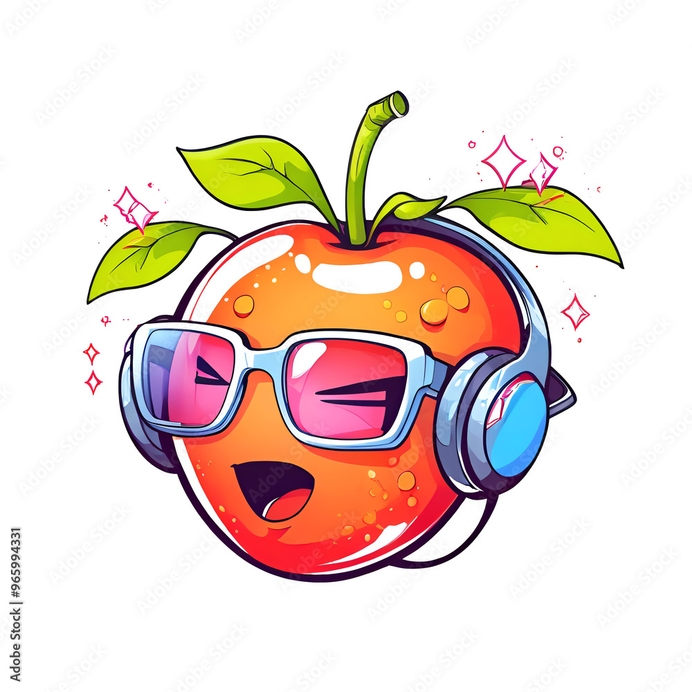 Wall mural cool apple with headphones and sunglasses