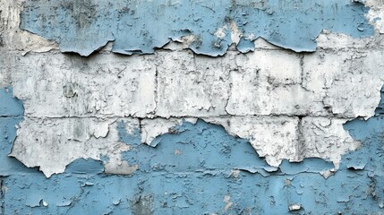 Obraz premium Weathered blue and white peeling paint on a wall.