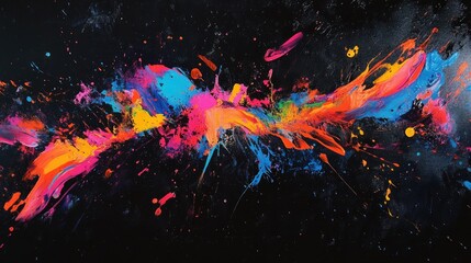 Bold splashes of neon colors spreading across a dark canvas, creating high-contrast abstract energy.