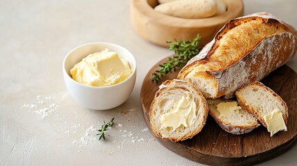 French baguette with artisanal butter, simple elegance, French baking tradition