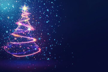 Abstract Christmas Tree with Glowing Lights and Snowflakes