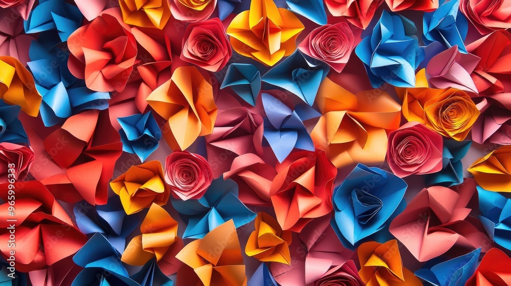 Poster Triangular pattern decorative paper flowers backdrop image