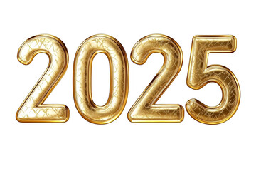 The inscription 2025 in gold numerals on a transparent background