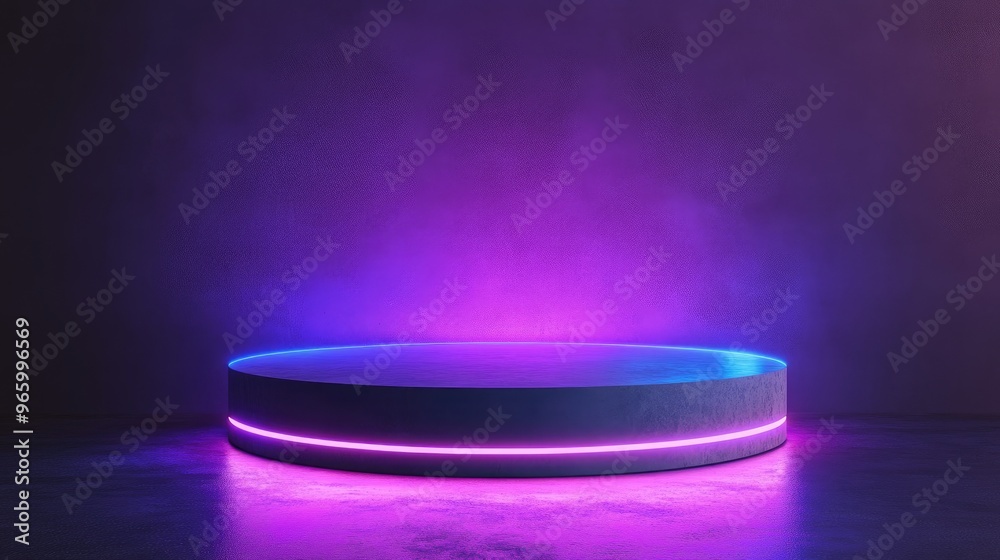 Aufkleber Display pedestal with glowing light 3D rendering of a design platform