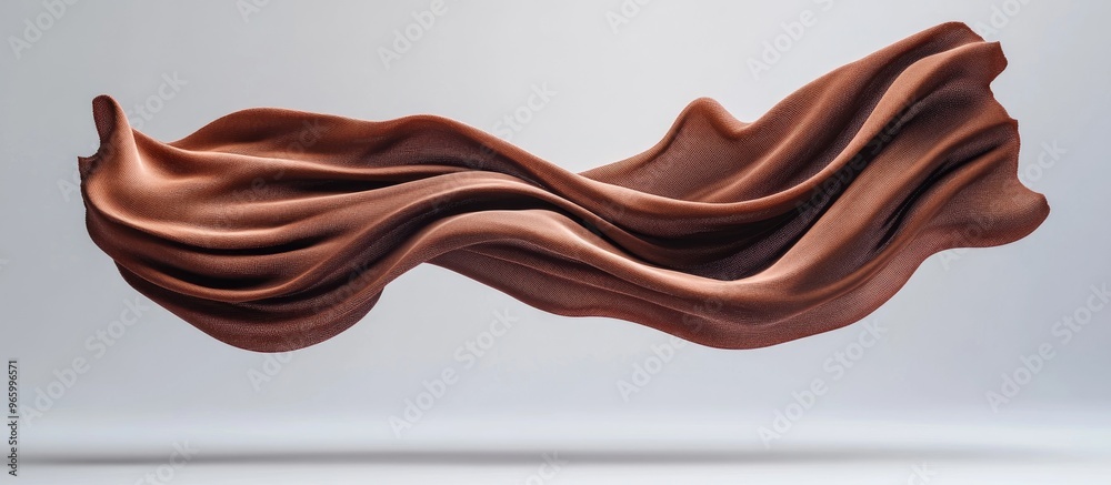 Poster Elegant floating brown textile in mid air dynamic abstract cloth display background 3D rendering of fabric in motion