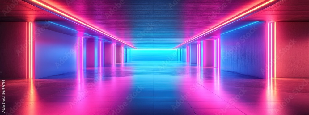 Poster Abstract modern architectural background featuring an open interior space 3D rendering