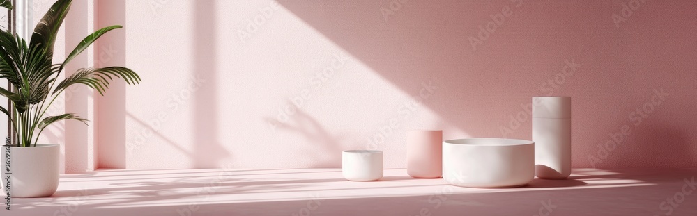 Poster Product display in a minimalist pink studio setting featuring 3D rendering