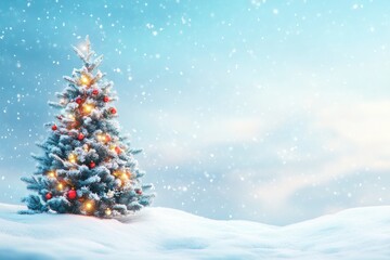 Obraz premium Decorated Christmas Tree in a Snowy Winter Landscape