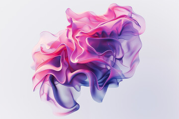 Colorful abstract fabric formation floating against a light background, showcasing a blend of purple and pink hues, soft and delicate texture