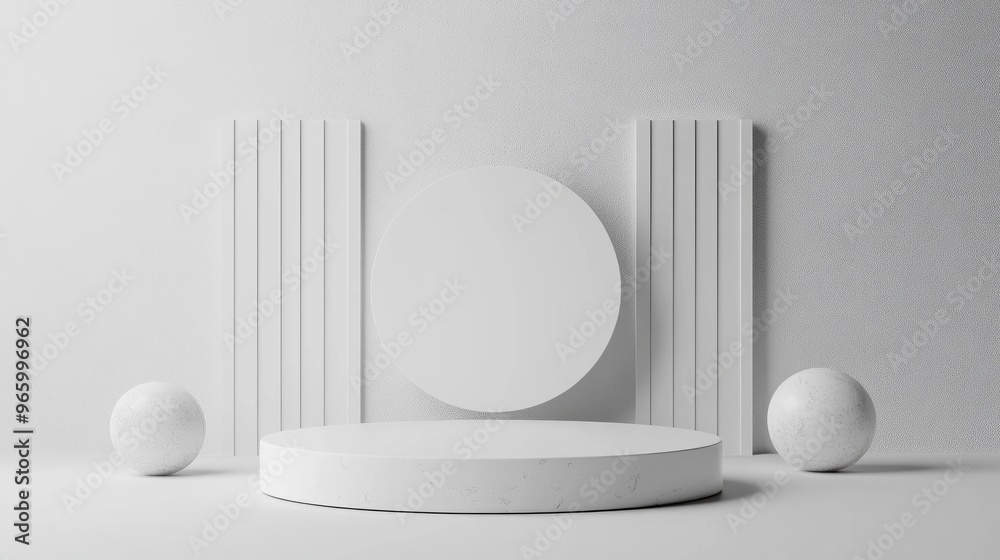 Poster minimal 3d rendering of a white geometric podium background design