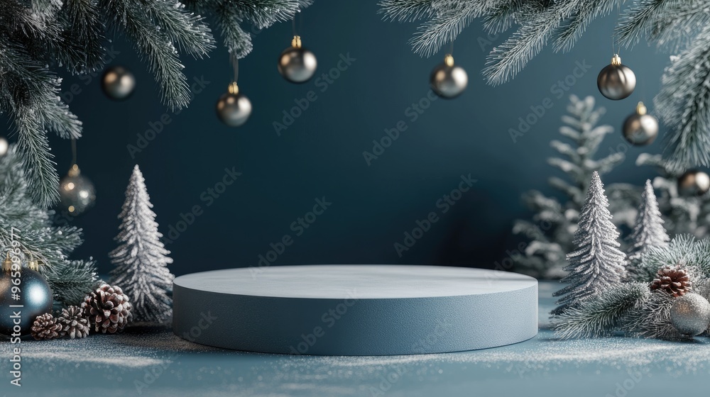 Poster christmas themed backgrounds featuring a podium stage platform in a minimal new year event style fes