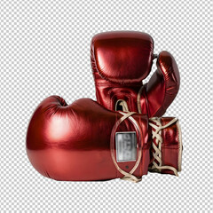 Pair of Red leather boxing gloves Isolated on a white transparent background