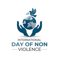 Vector Illustration of International Day of Non-Violence Banner poster, flyer and background design template. Two hand with earth and dove icon vector.