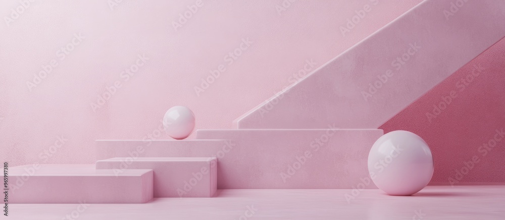 Poster Minimal abstract composition featuring geometric shapes on a soft pink background 3D visualization