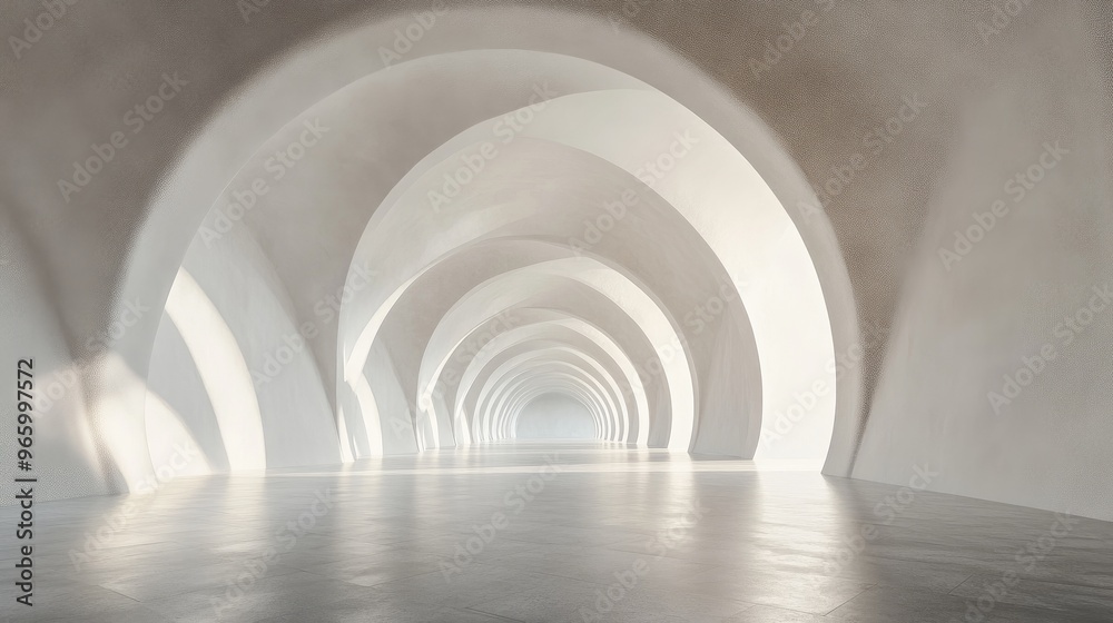 Poster empty arched passage interior in 3d rendering