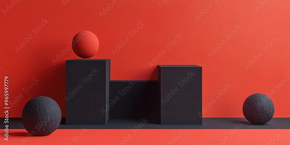 Poster minimalist 3d render of black and red geometric shapes