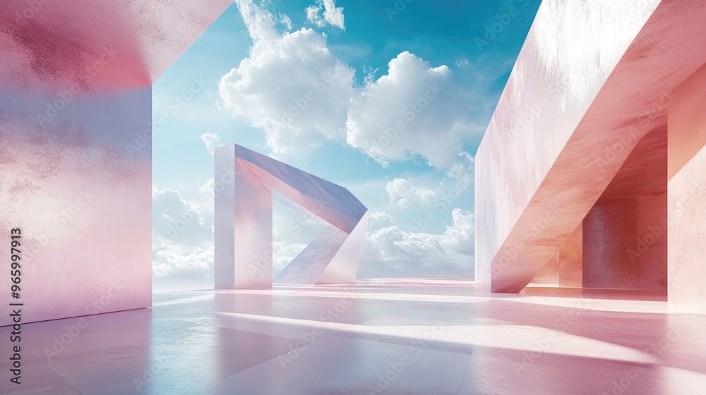 Poster surreal 3d rendering of a minimalist architectural background featuring geometric shapes abstract de