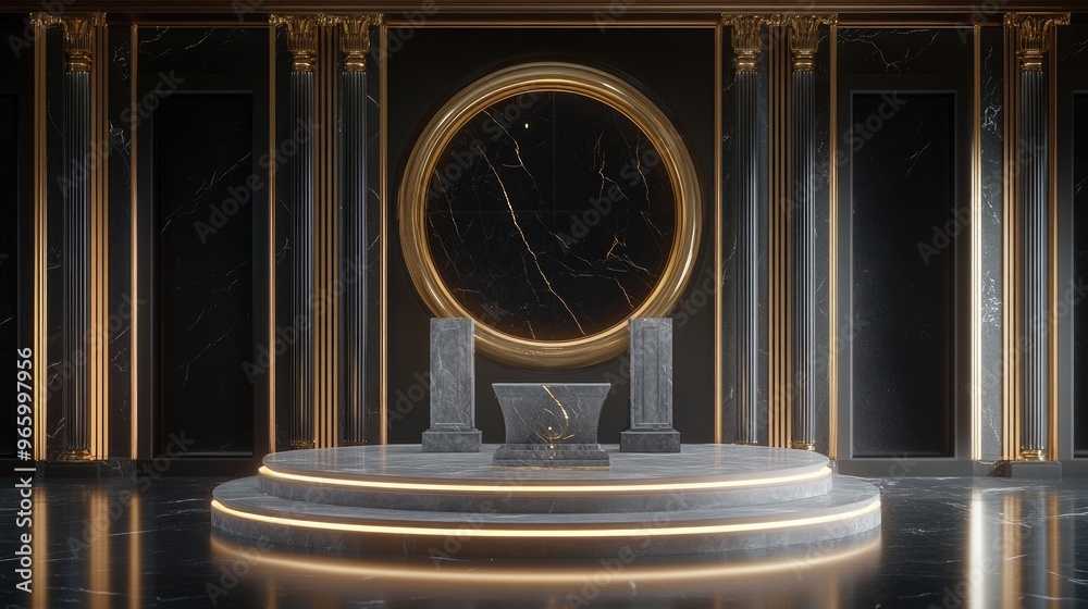Aufkleber Stunning and refined backdrop featuring a pedestal and display case 3D illustration 3D rendering