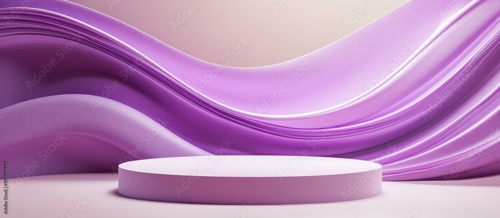 Poster product showcase pedestal with a purple abstract backdrop 3d rendering