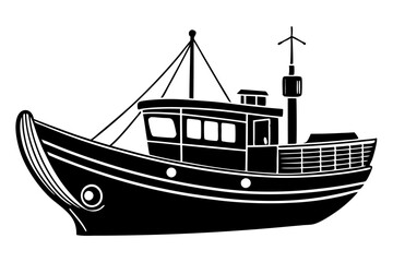 Fishing boat vector art silhouette illustration