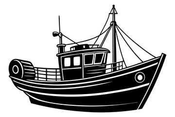 Fishing boat vector art silhouette illustration