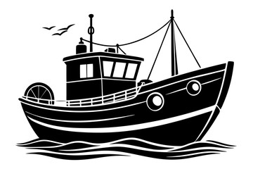 Fishing boat vector art silhouette illustration