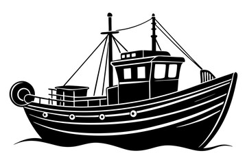 Fishing boat vector art silhouette illustration