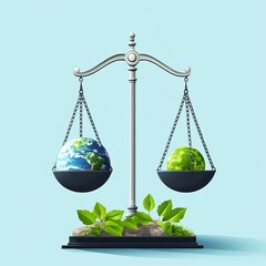 3D gold scales of justice balancing money and currency on blue background