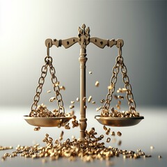 3D gold scales of justice on white background, symbolizing balance and legal measurement in the court of law