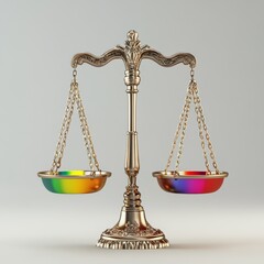 Golden scales of justice, a symbol of balance and law, isolated on white background