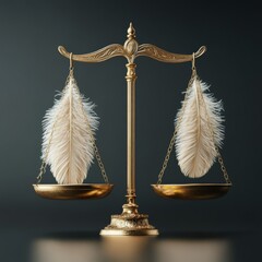 Antique golden scales of justice, symbol of balance and weight, an old metal object from vintage times, once used in business and religion