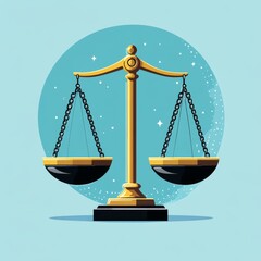 Golden scales of justice isolated on white background, symbolizing balance and equality in law