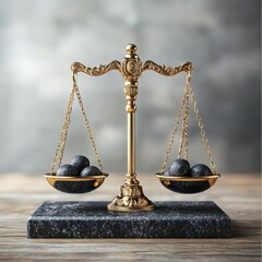 Antique brass scales of justice, a symbol of balance and law, measuring the weight of justice