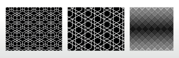 Geometric set of seamless black and white patterns. Simple vector graphics.