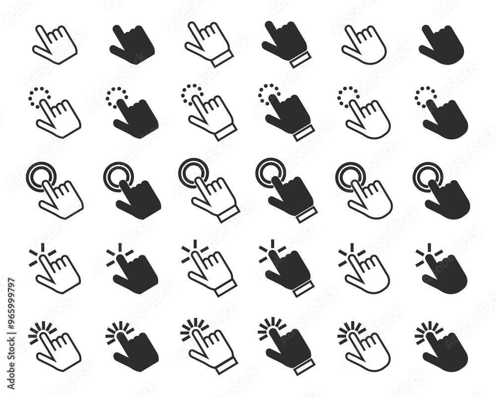 Poster Click hand cursor icons collection. Interface cursor icons with hand