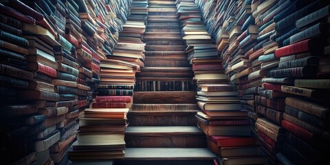 Obraz premium Stairway of Knowledge: A Staircase Formed by Stacked Books