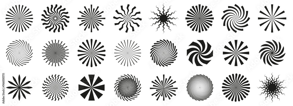 Poster sunburst geometric radial element stripes background. set of radial stripes or sunburst backgrounds.