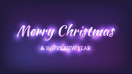 Merry Christmas and Happy New Year neon background