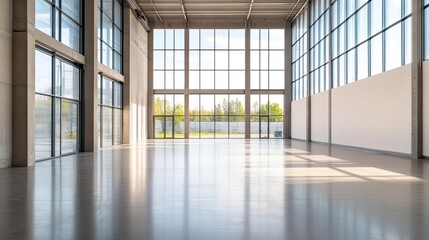 Fototapeta premium Interior of a modern warehouse with clear glass walls and natural light, symbolizing transparency in operations